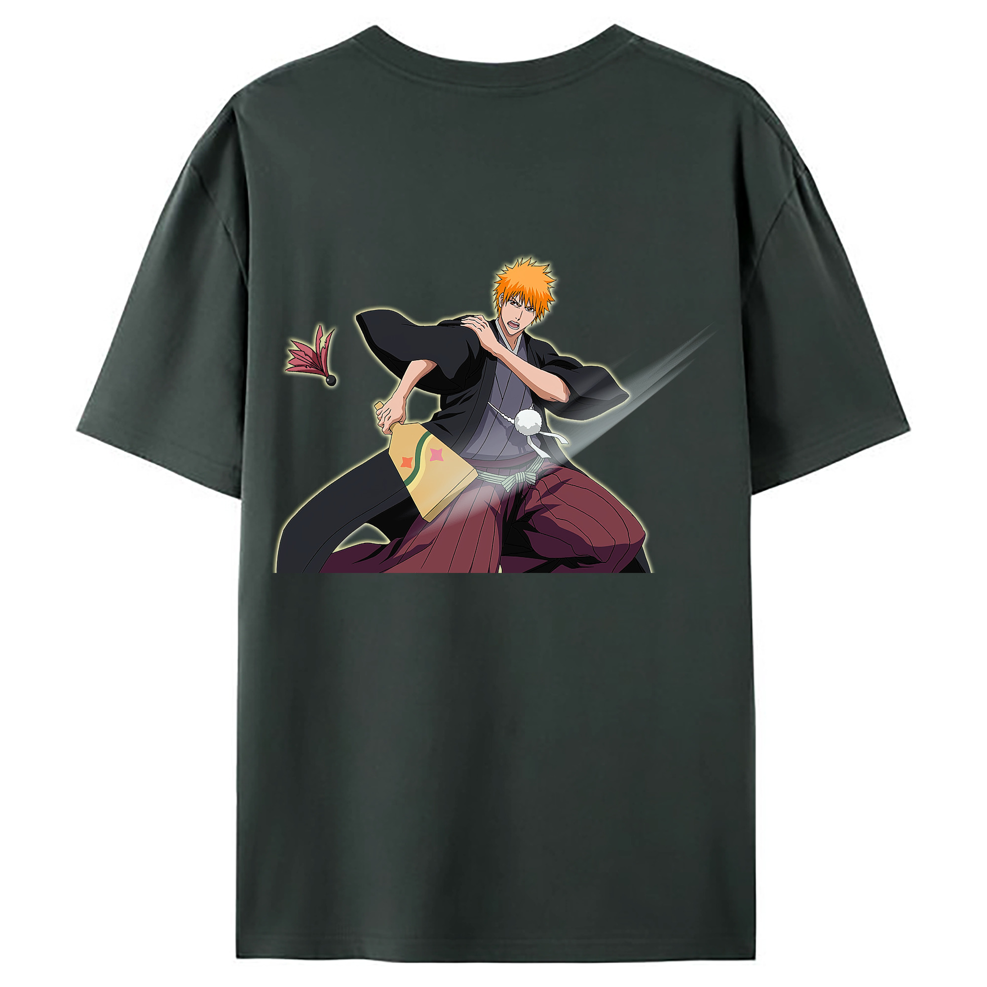 （画像用） ブリーチ 黒崎一護（くろさき いちご）BLEACH Kurosaki Ichigo 綿100％ メンズ半袖Tシャツ（バックプリント） 通気性